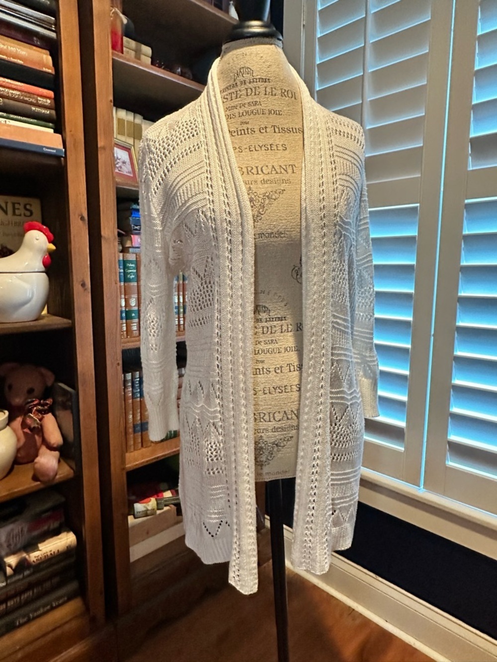 89th & Madison Cream Open-Knit Long Cardigan